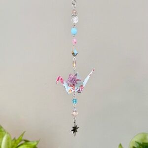 Origami Ornament #2386 - Small Crane with Star Charm